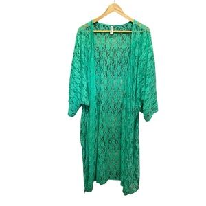 Hot Ginger Long Line Green Lace Kimono Cardigan Size 4X